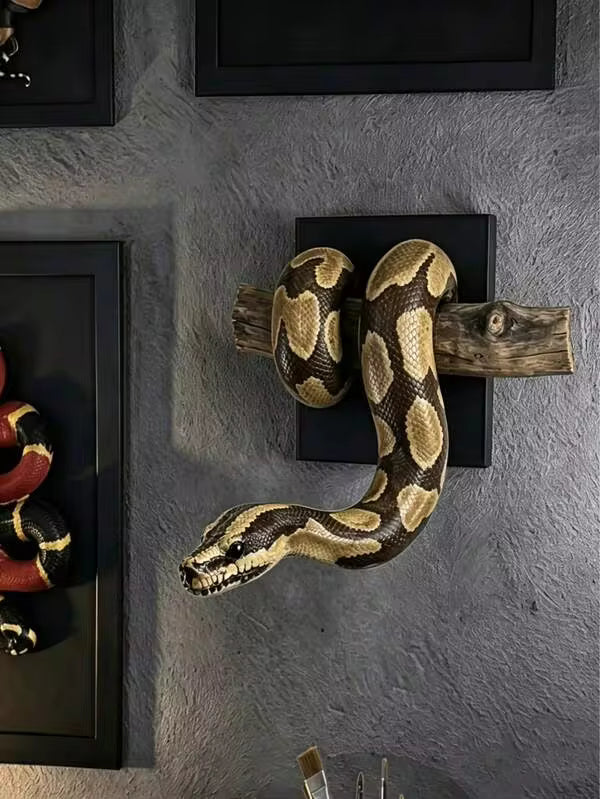 1pc Ball Python Wall Sculpture, Symbolizing Strength And Prosperity, Gothic Snake Decor, Realistic Wooden Statue, Home Decor Hanging Ornament, Handmade Reptile Lover Gift, Lifelike Texture